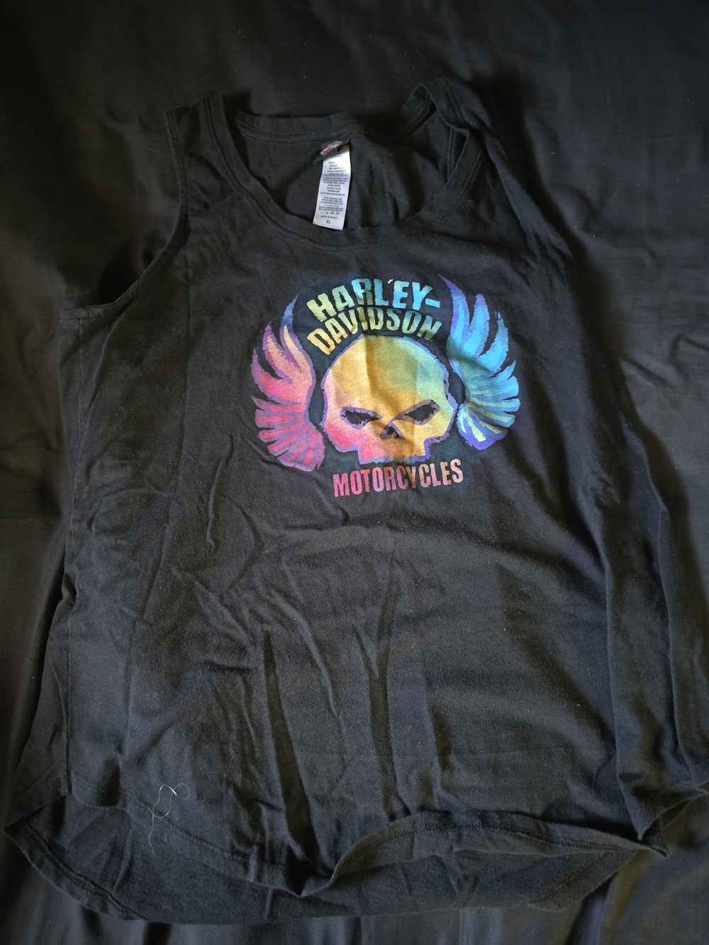 Harley-Davidson Black Tank with Rainbow Skull and Wing Logo